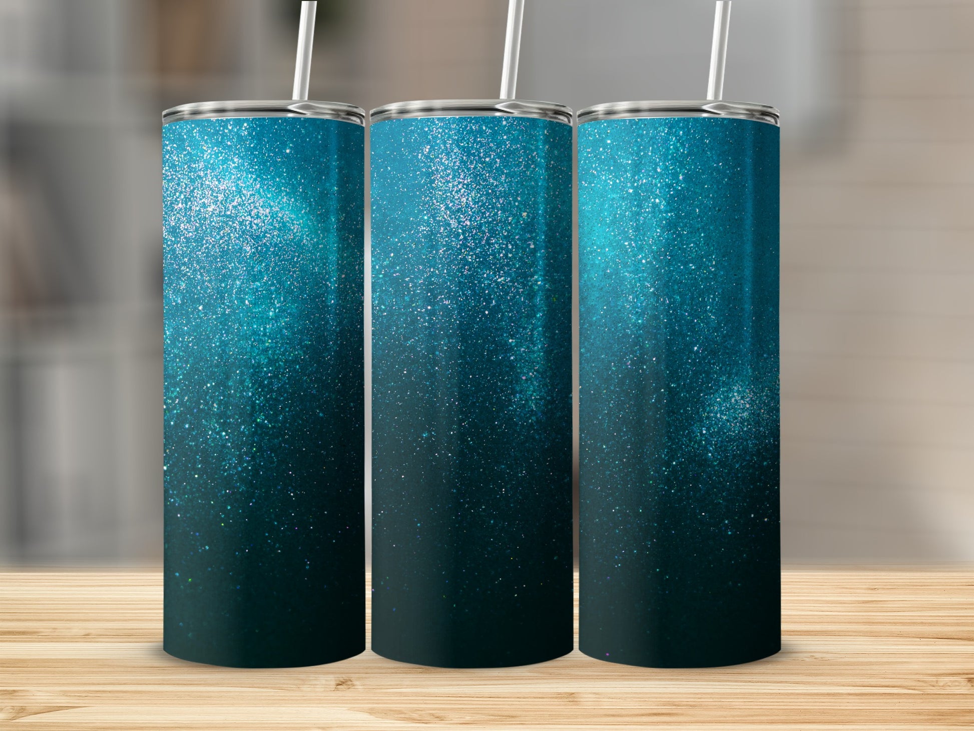 Sparkling Blue Glitter Tumbler with Lid