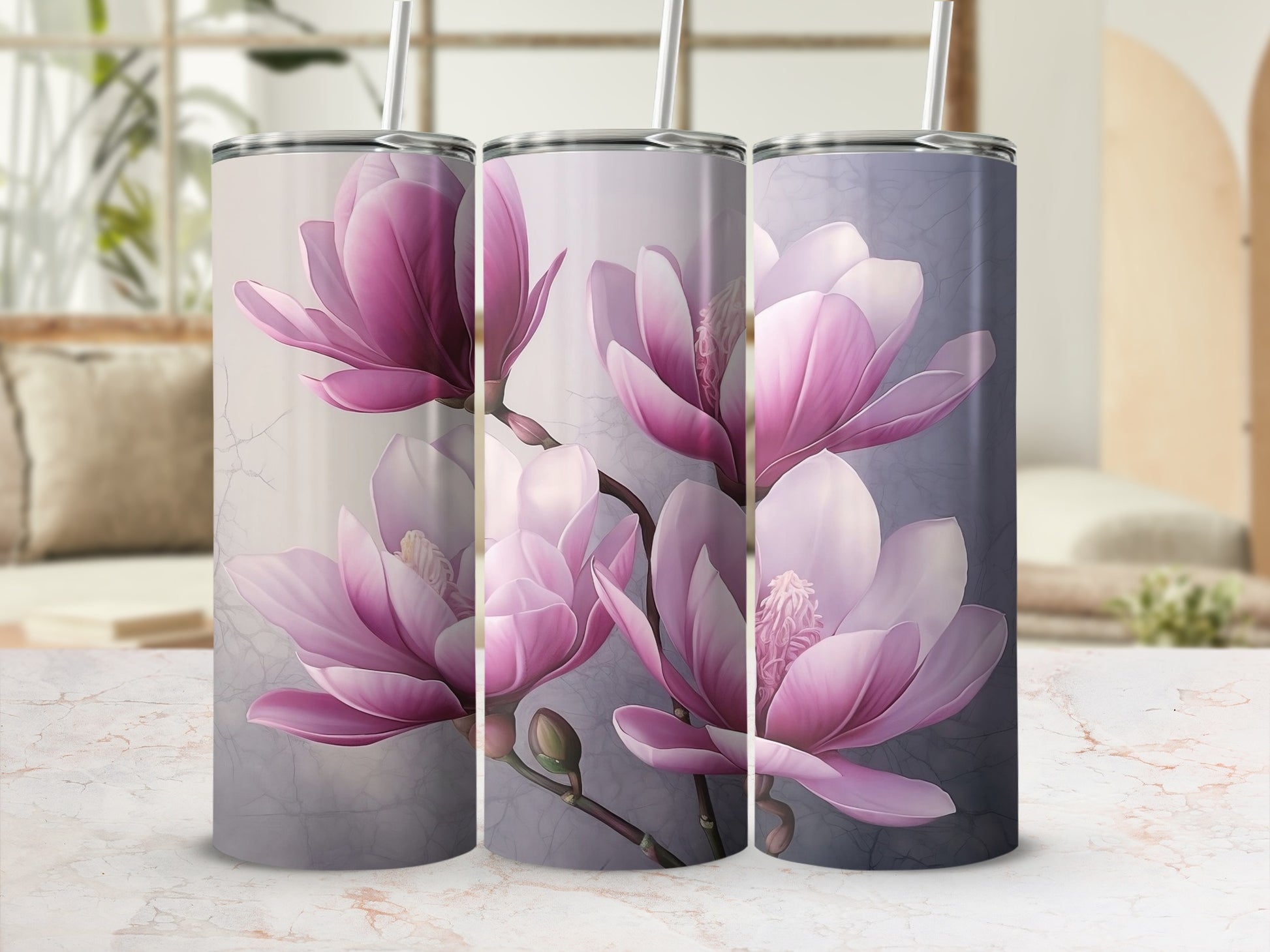 Elegant Pink Magnolia Floral Design Tumbler Product