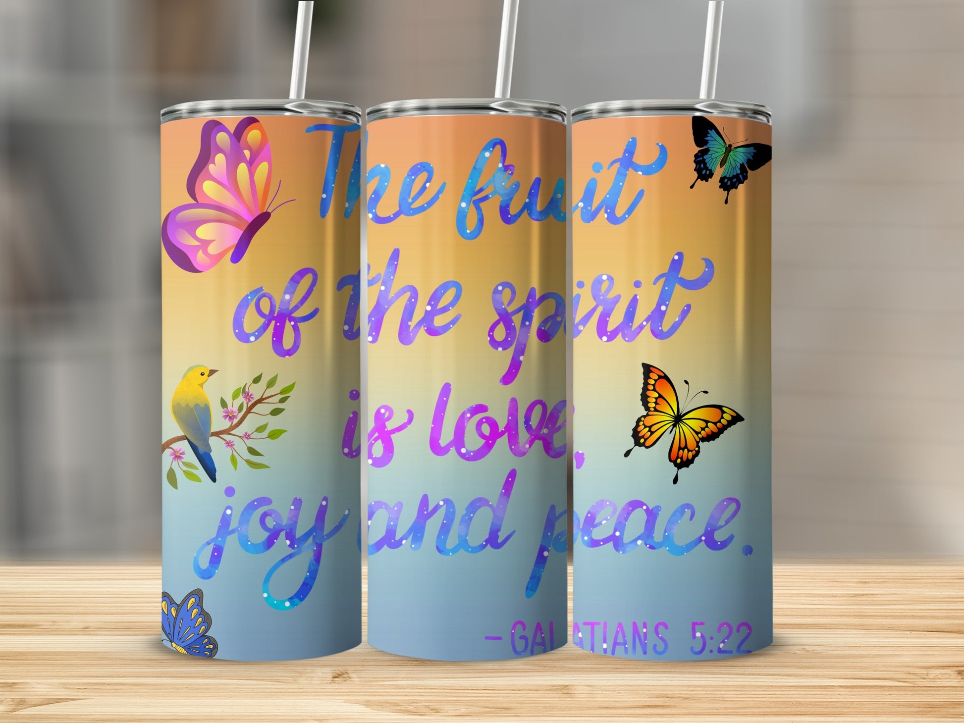 Inspirational Bible Verse Tumbler With Butterflies
