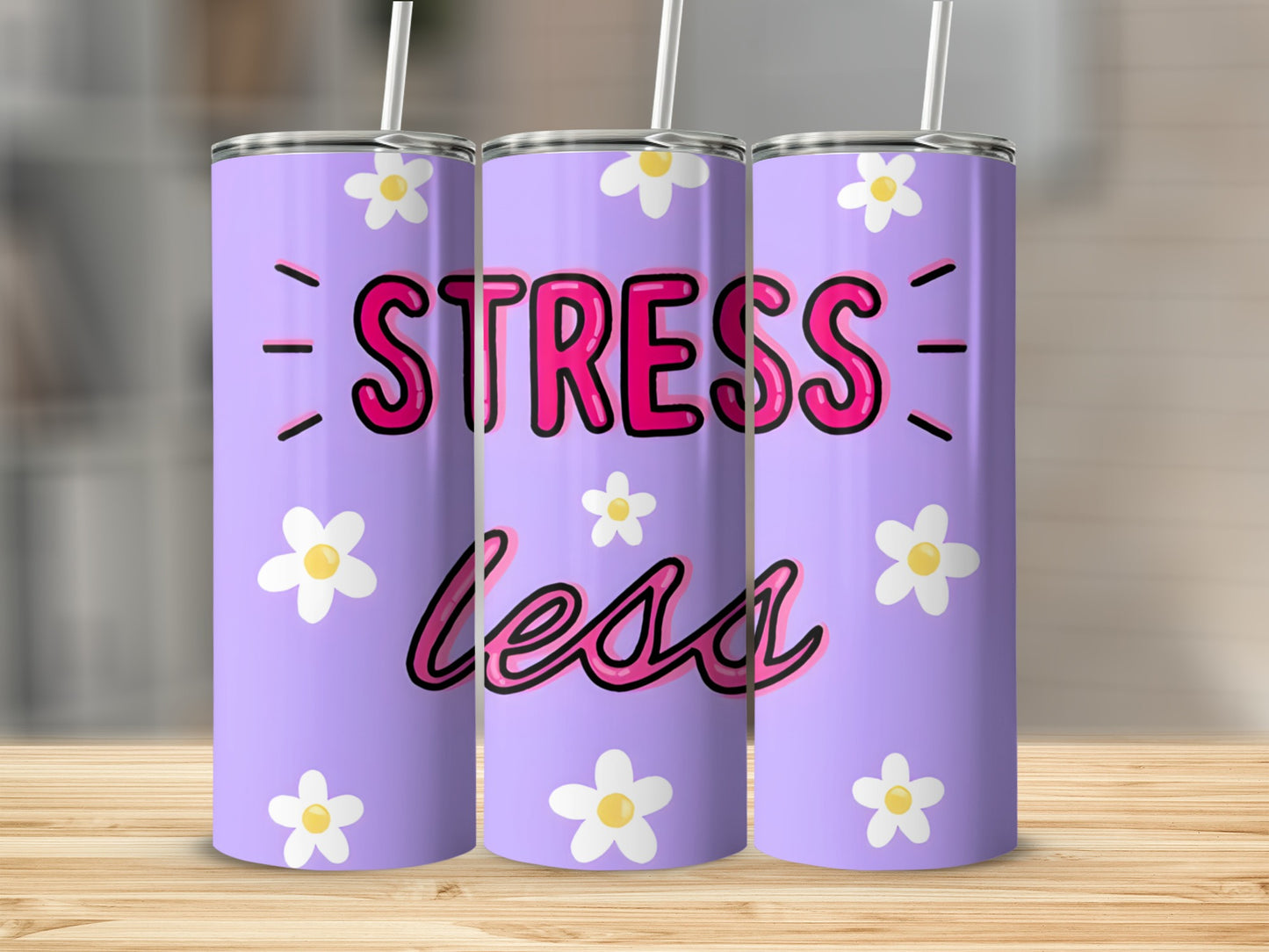 Stress Less Motivational Floral Tumbler Cup