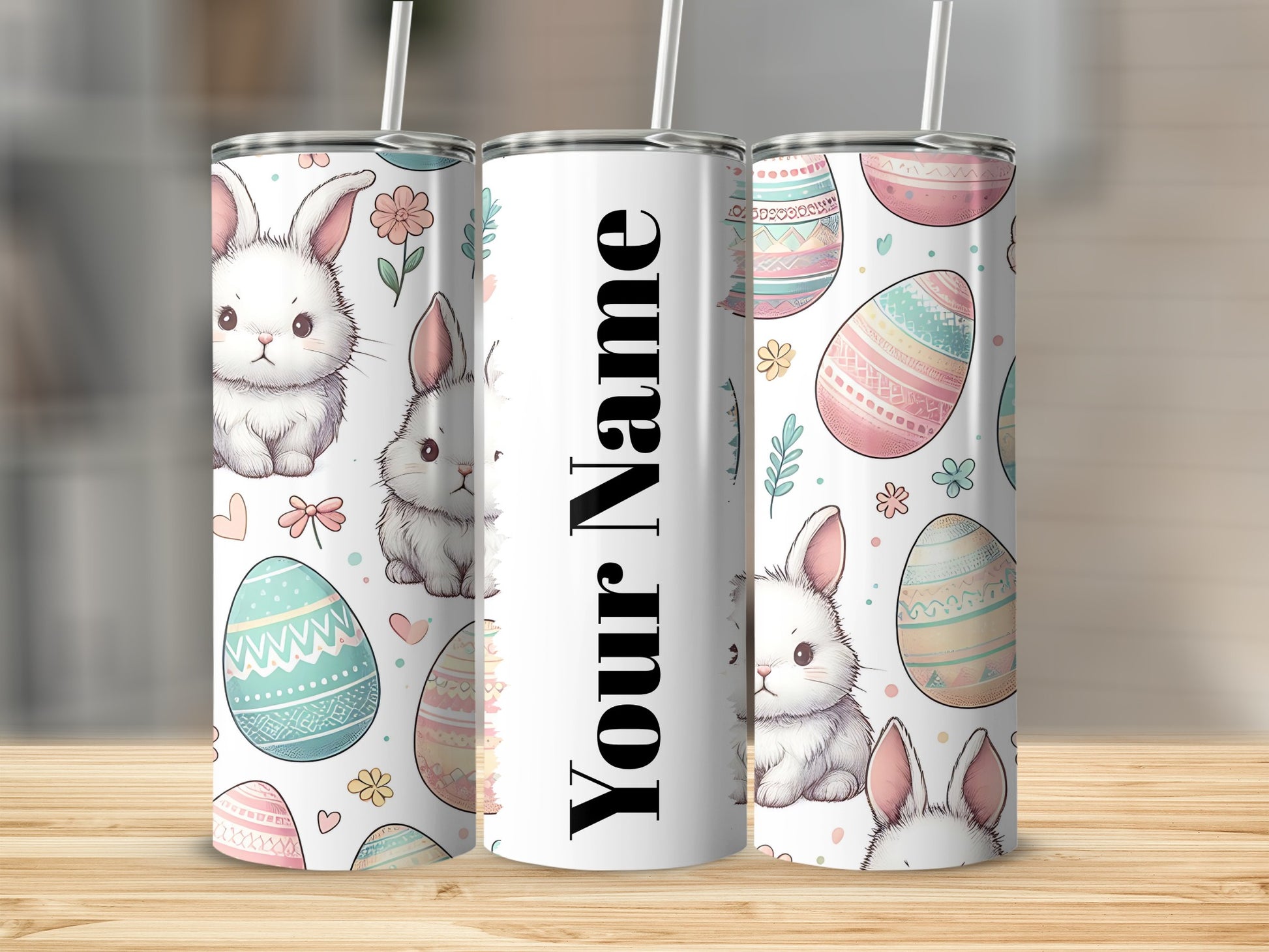 Adorable Bunny and Easter Egg Design Tumbler