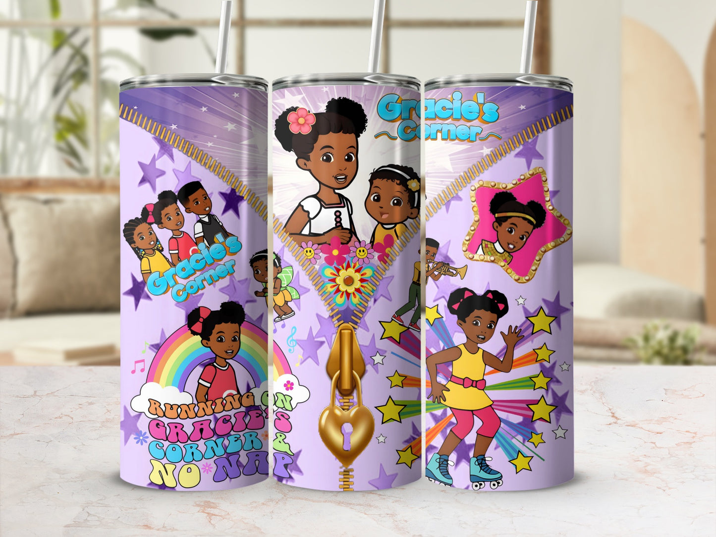 Gracie's Corner Themed Tumblers with Fun Illustrations