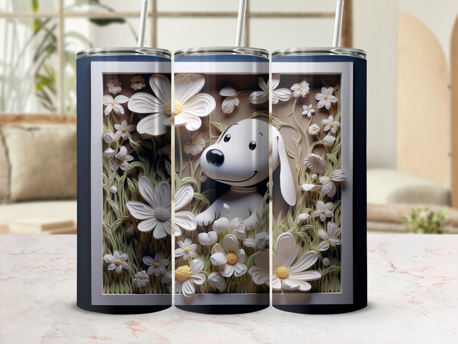 Adorable Dog and Flowers Design Travel Cup