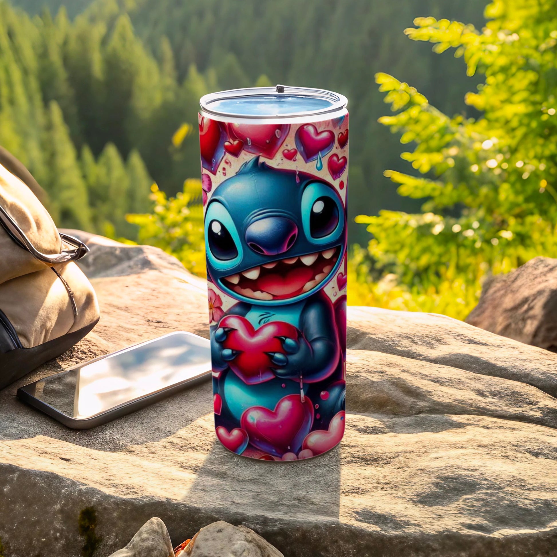 Adorable Blue Alien Heart Design Travel Tumbler
