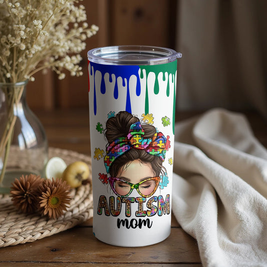 Colorful Dripping Autism Mom Tumbler For Drinks