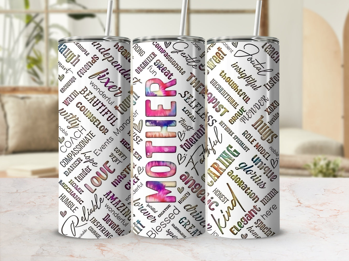 Colorful Word Art Mother Themed Tumbler Cup