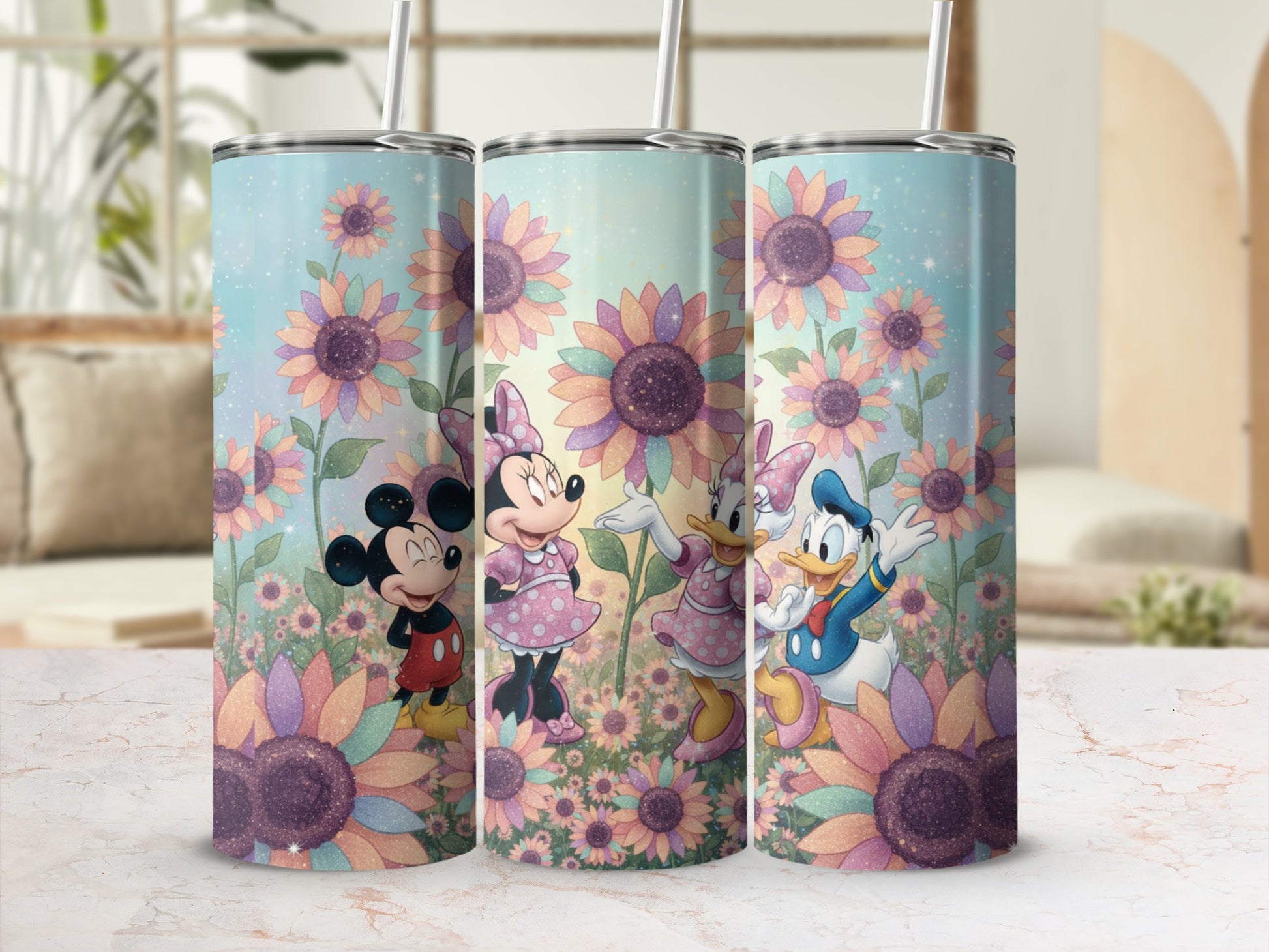 Sunflower and Cartoon Characters Tumbler