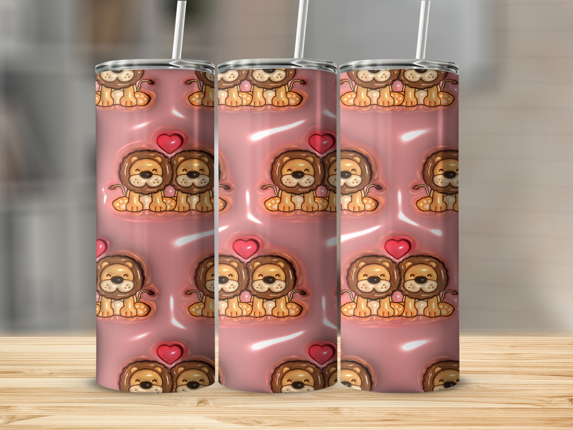 Adorable Animals with Hearts Pattern Skinny Tumbler