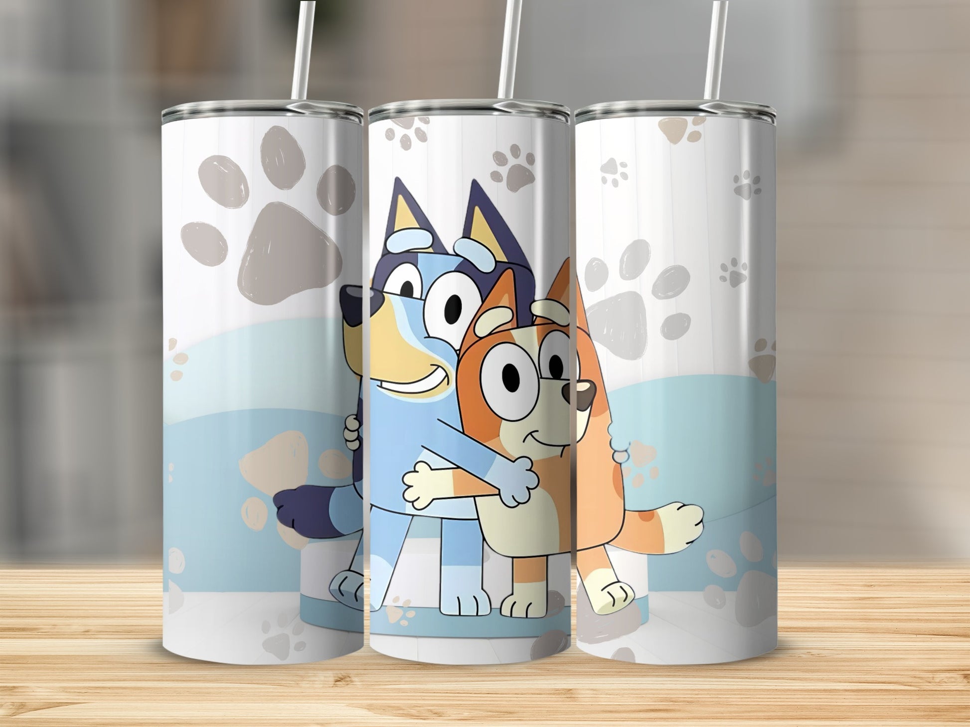 Cute Cartoon Dog Family with Paw Prints Tumbler