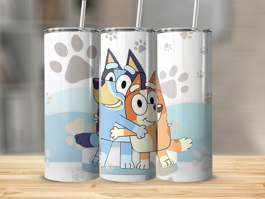 Cute Cartoon Dog Family with Paw Prints Tumbler