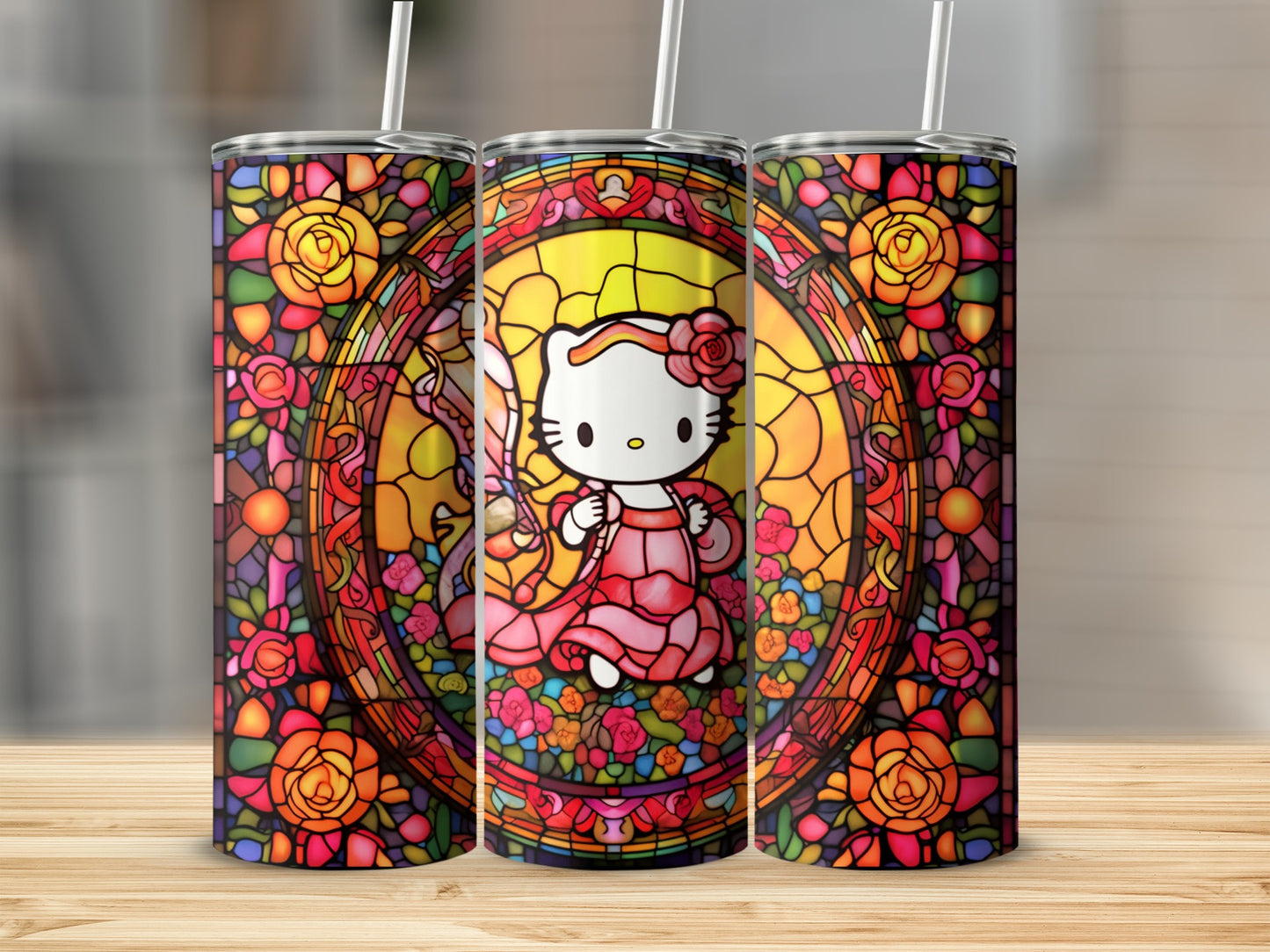 Colorful Whimsical Floral Hello Kitty Tumbler Product