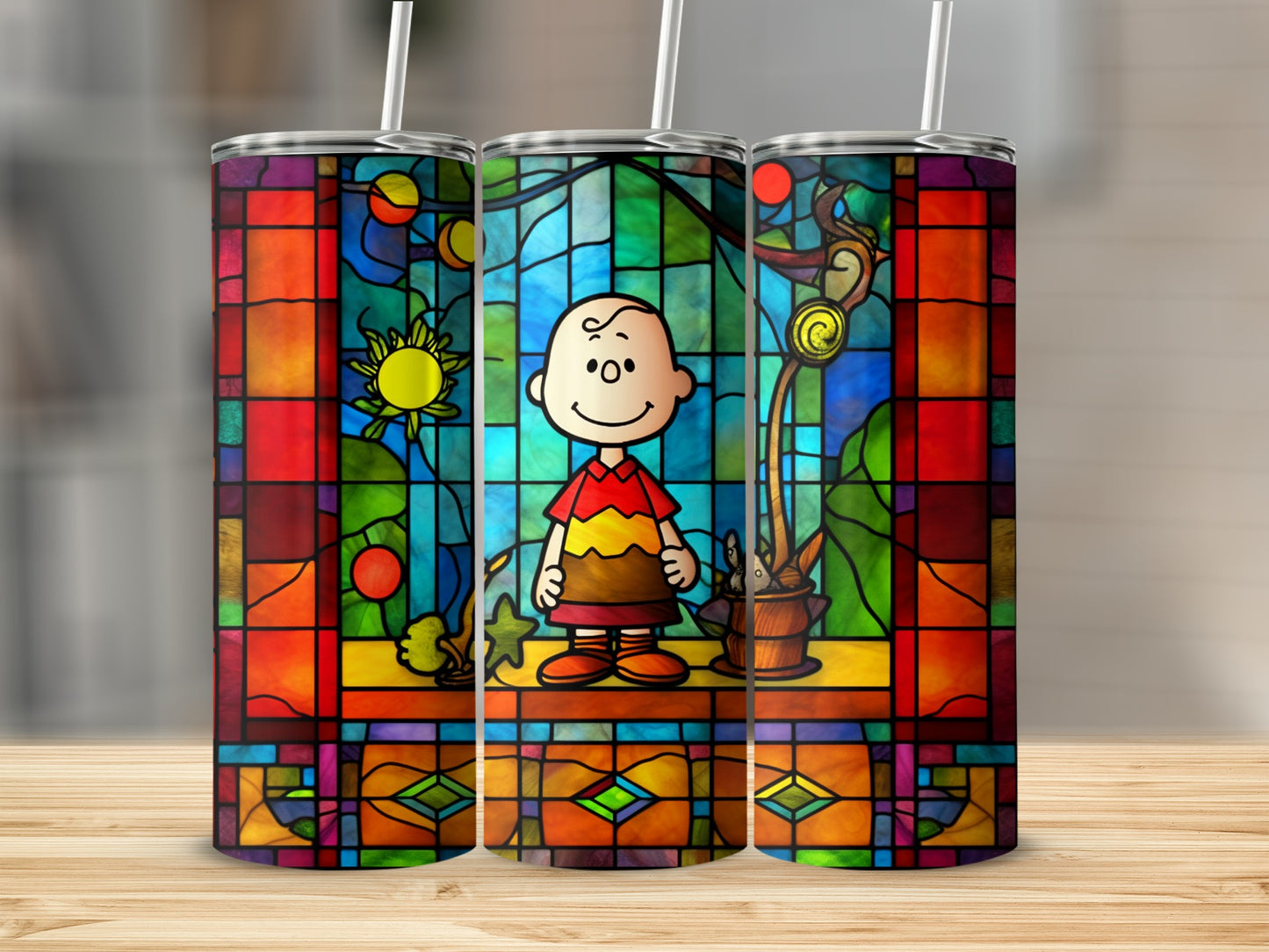 Vibrant Stained Glass Character Design Tumbler