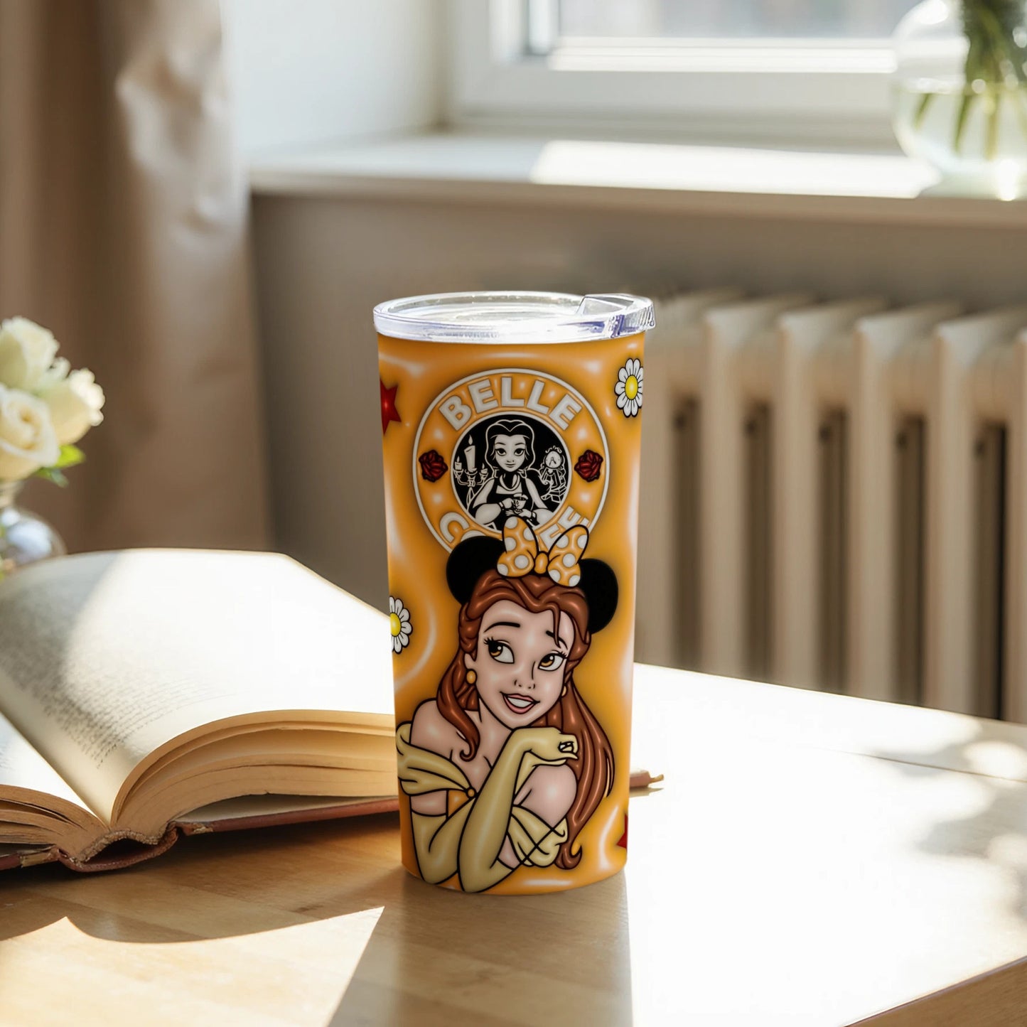 Belle Princess Tumbler with Lid and Daisy Accents