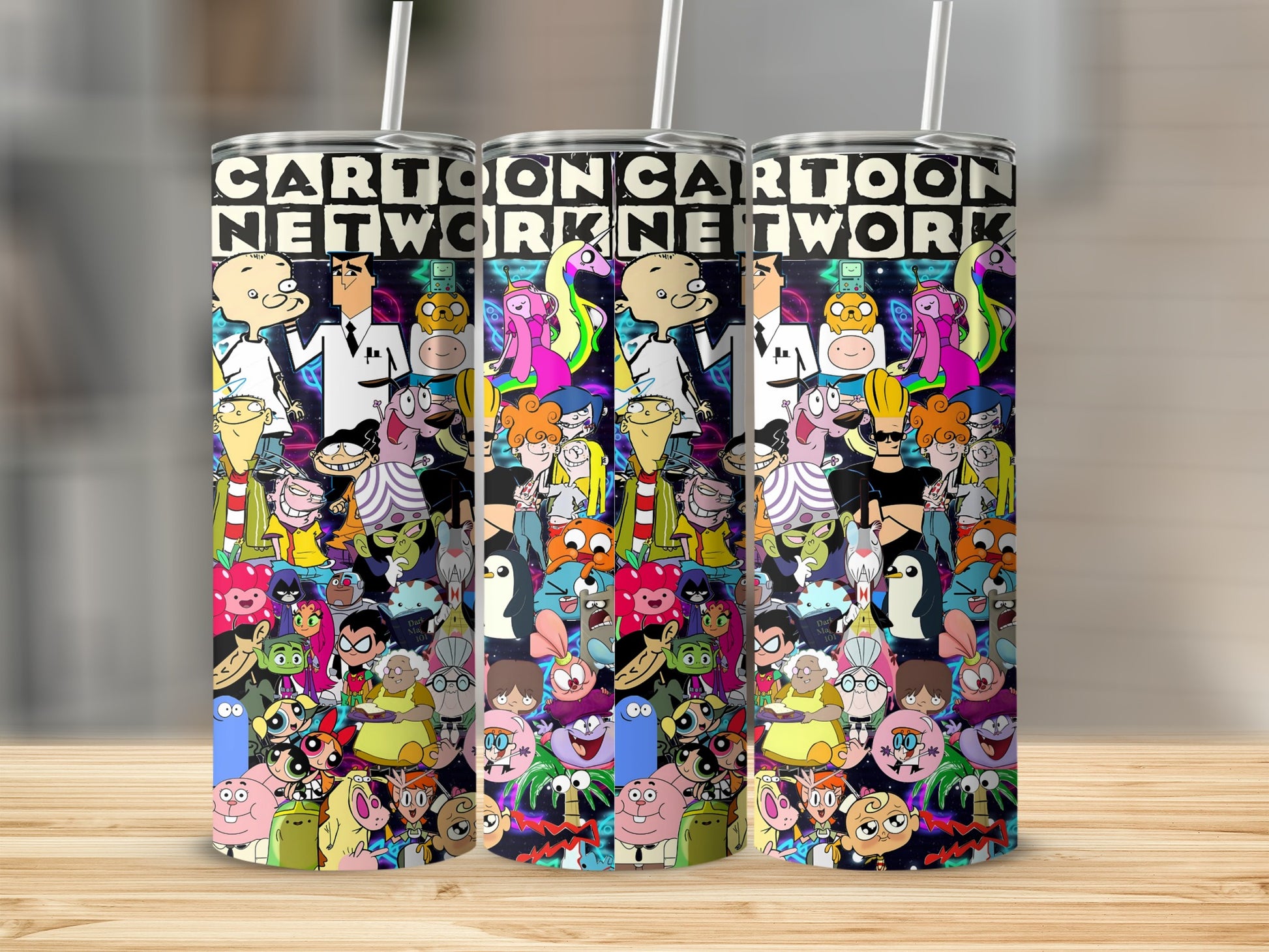 Cartoon Network Collage Design Tumbler with Straw