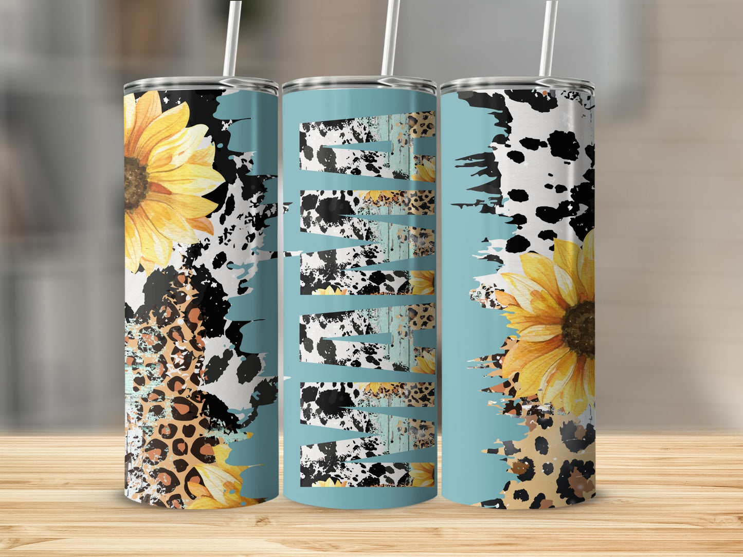 Sunflower and Leopard Print Skinny Tumbler Design