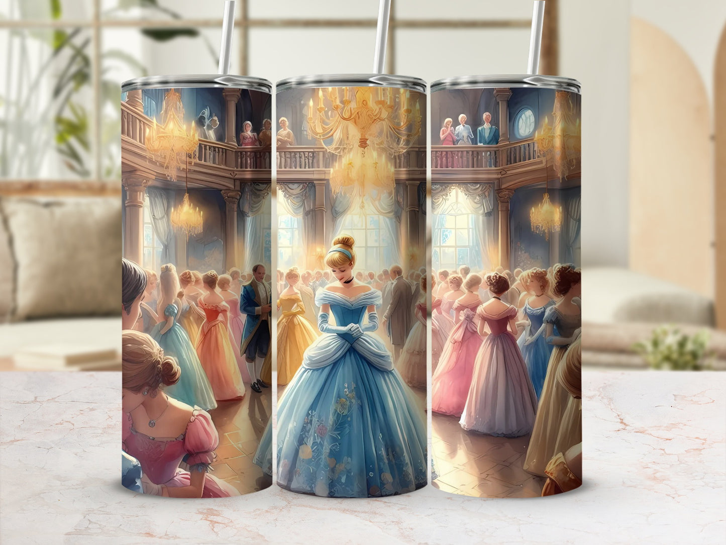 Elegant Ballroom Scene Tumbler With Straw Flask