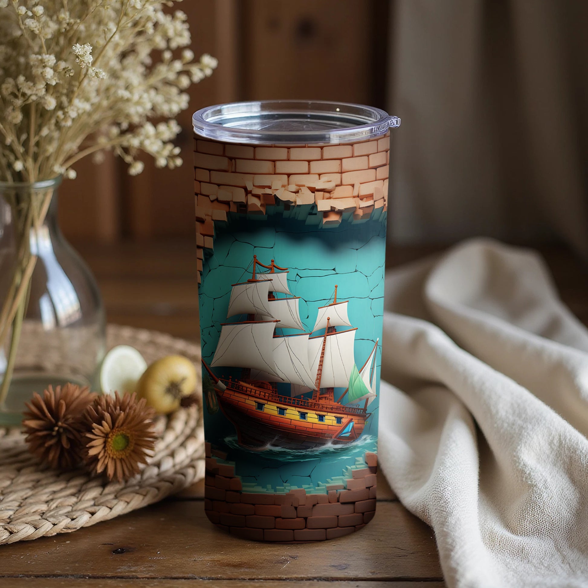 Vintage Ship Cracking Wall Art Travel Mug