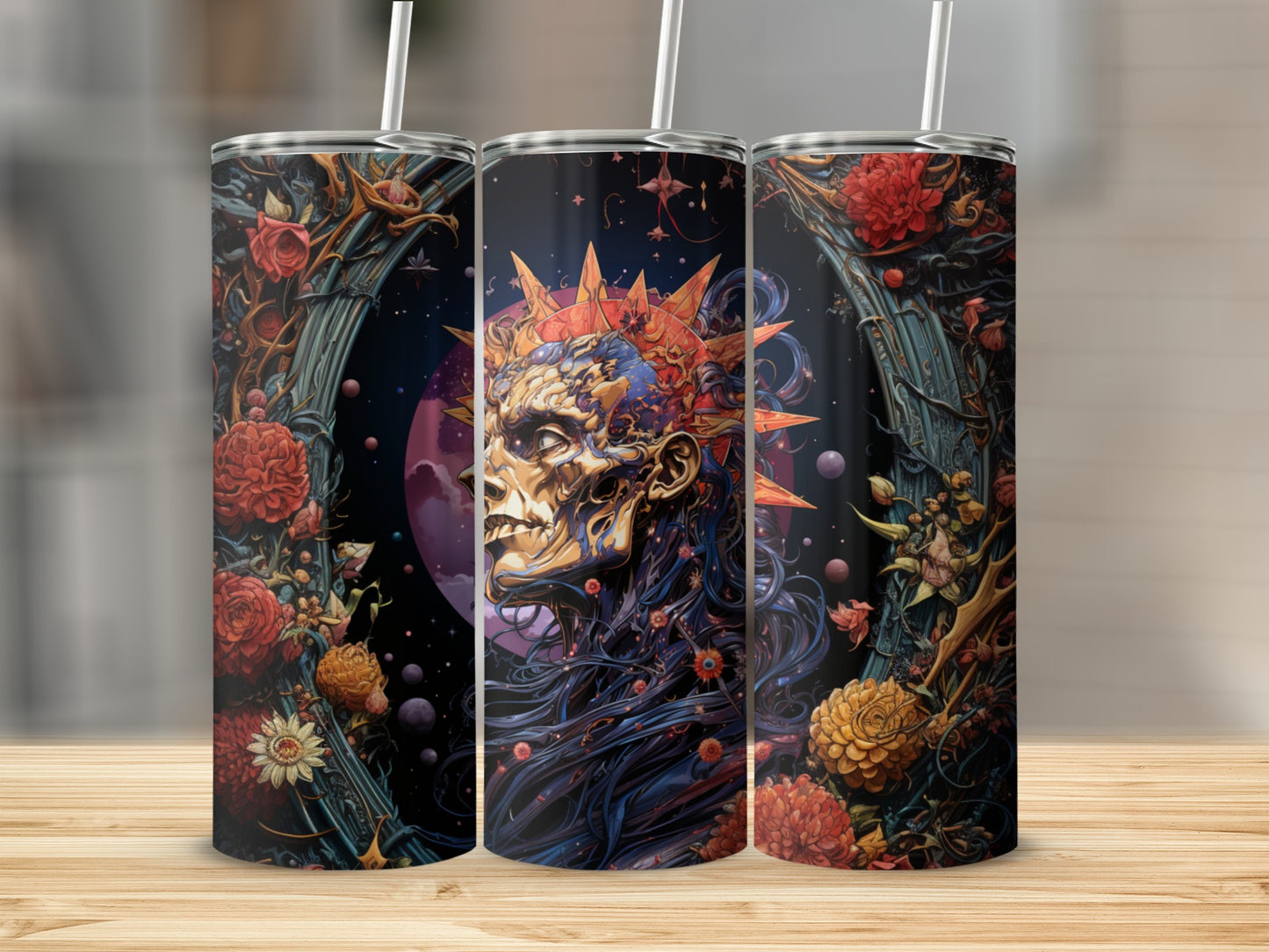 Vibrant Floral Skull Design Sleek Tumbler