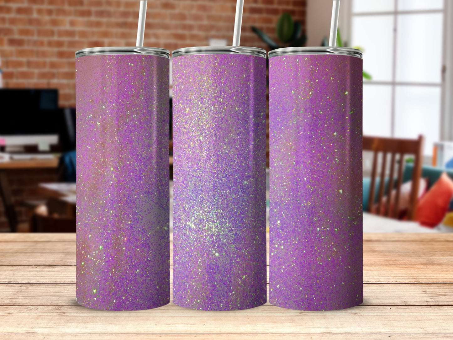 Sparkling Purple Glitter Design Tumblers
