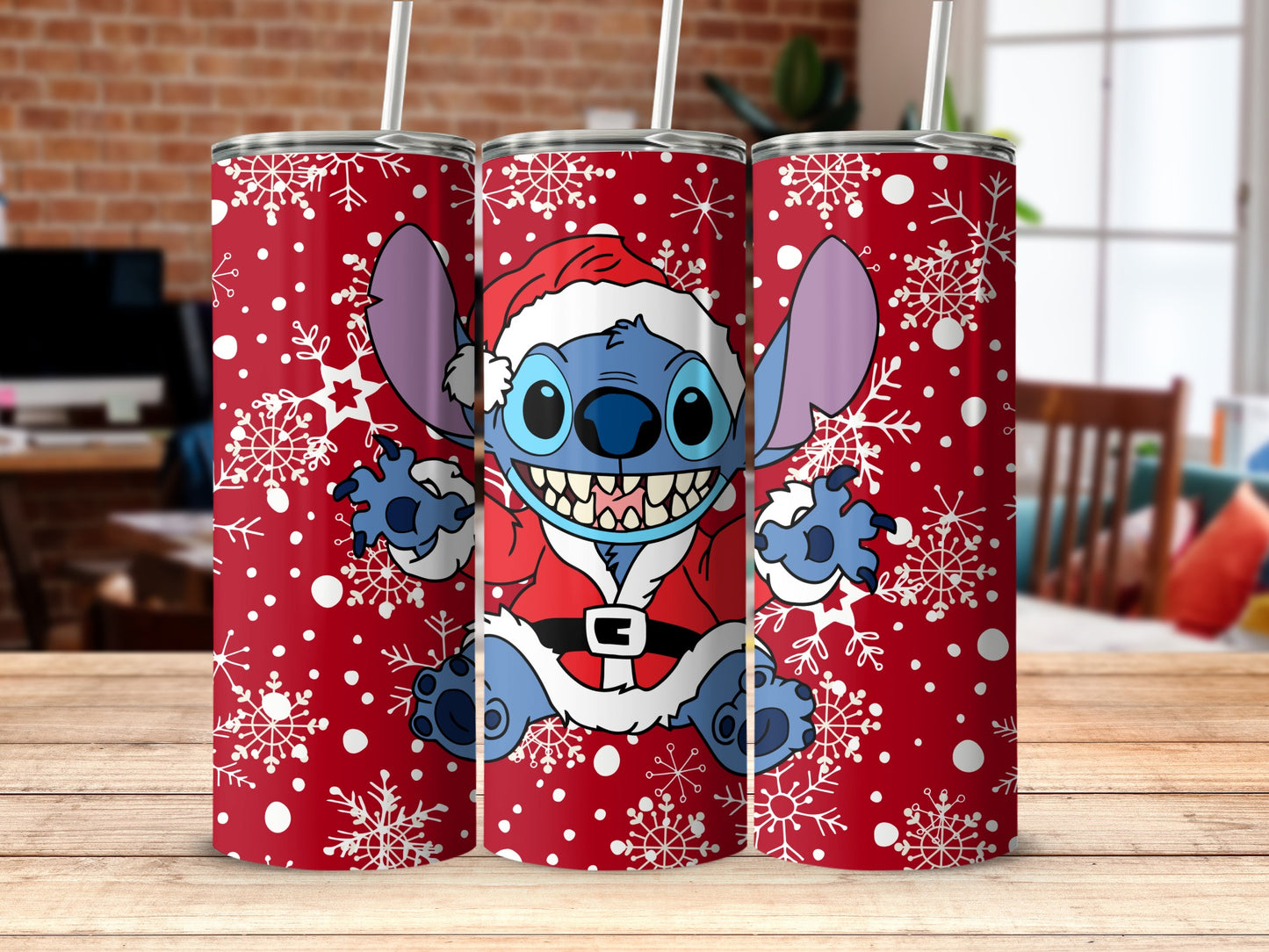 Santa Claus Stitch with Snowflakes Tumbler