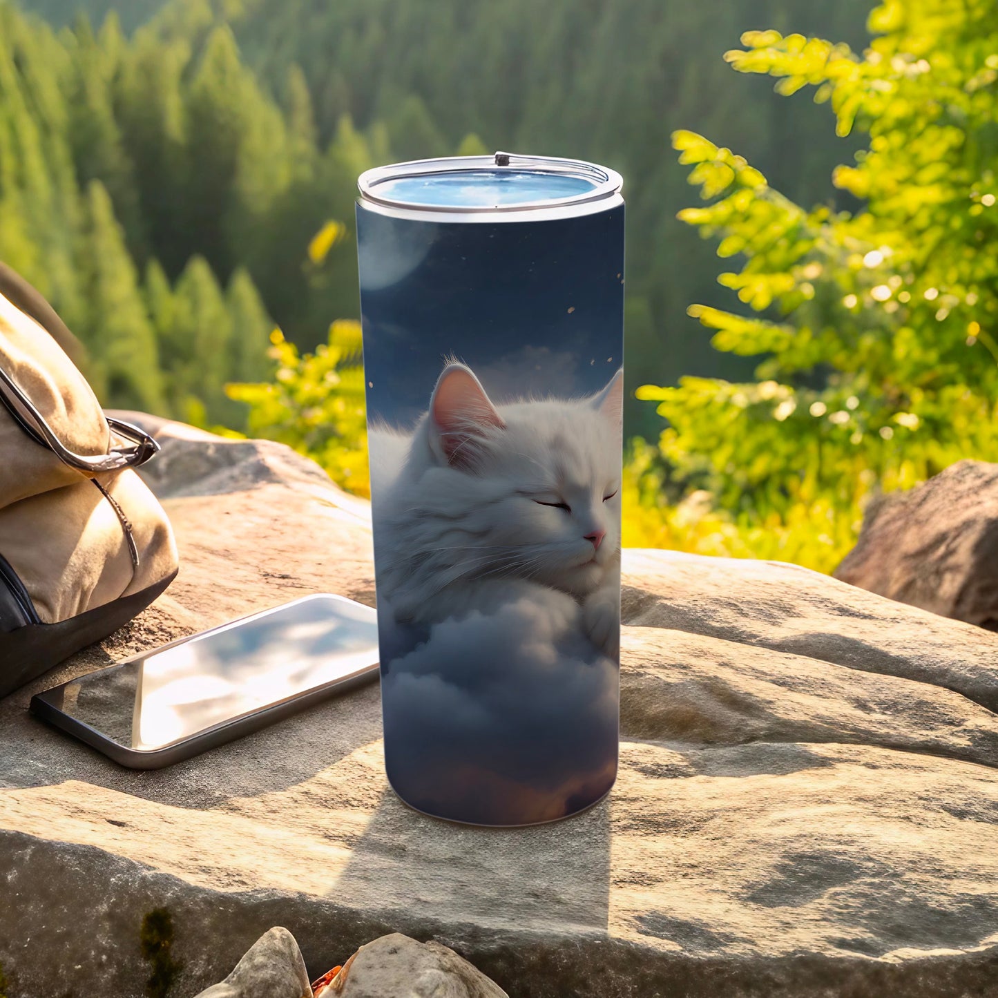 White Cat Sleeping Moonlit Clouds Tumbler product type