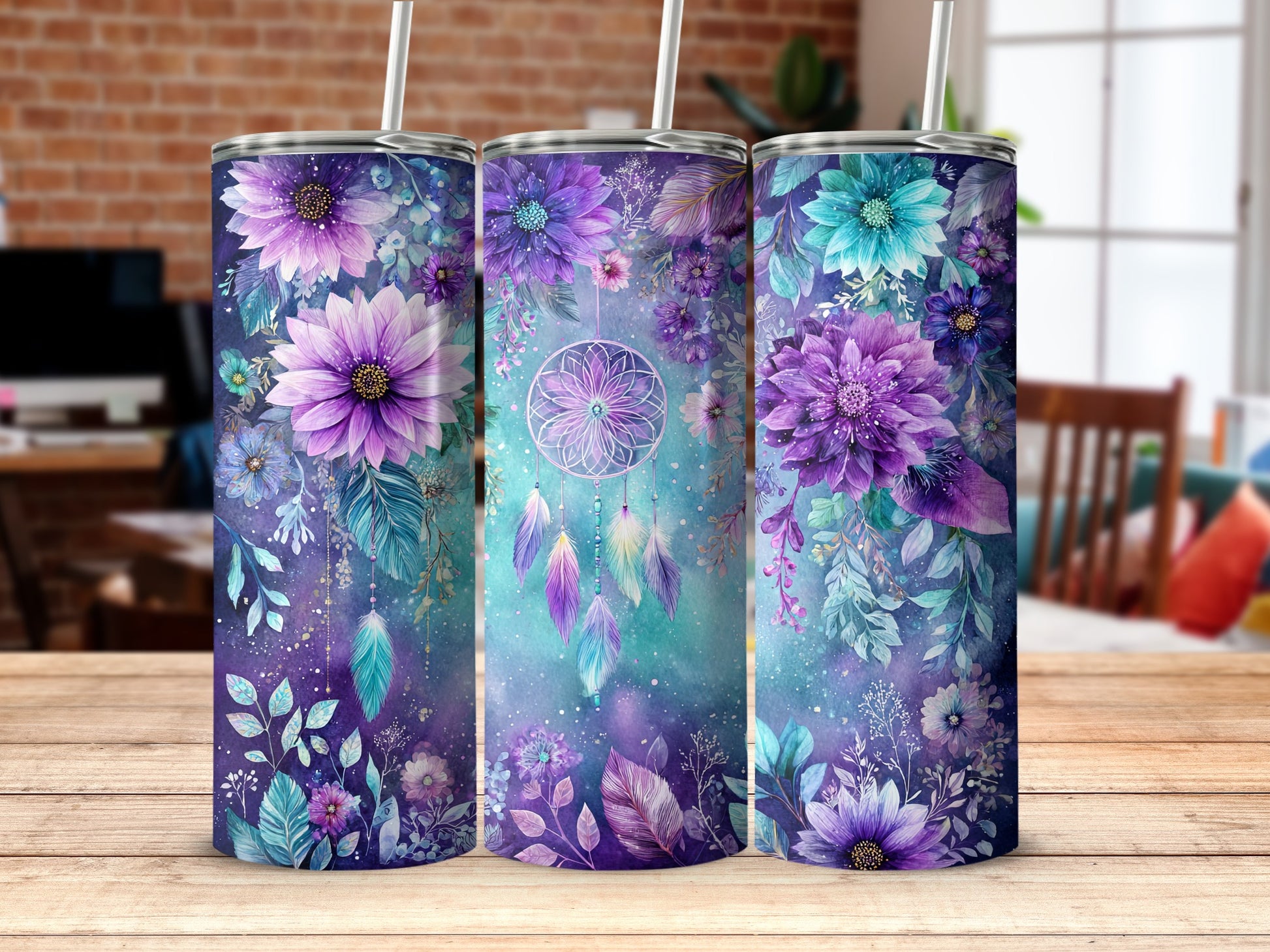 Colorful Dream Catcher and Floral Insulated Tumbler