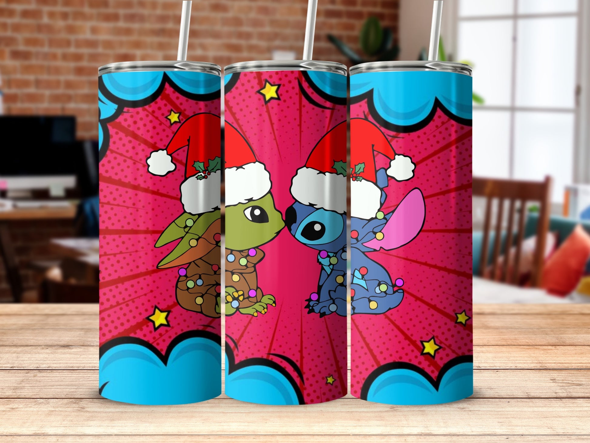 Festive Holiday Design Tumblers with Santa Hat