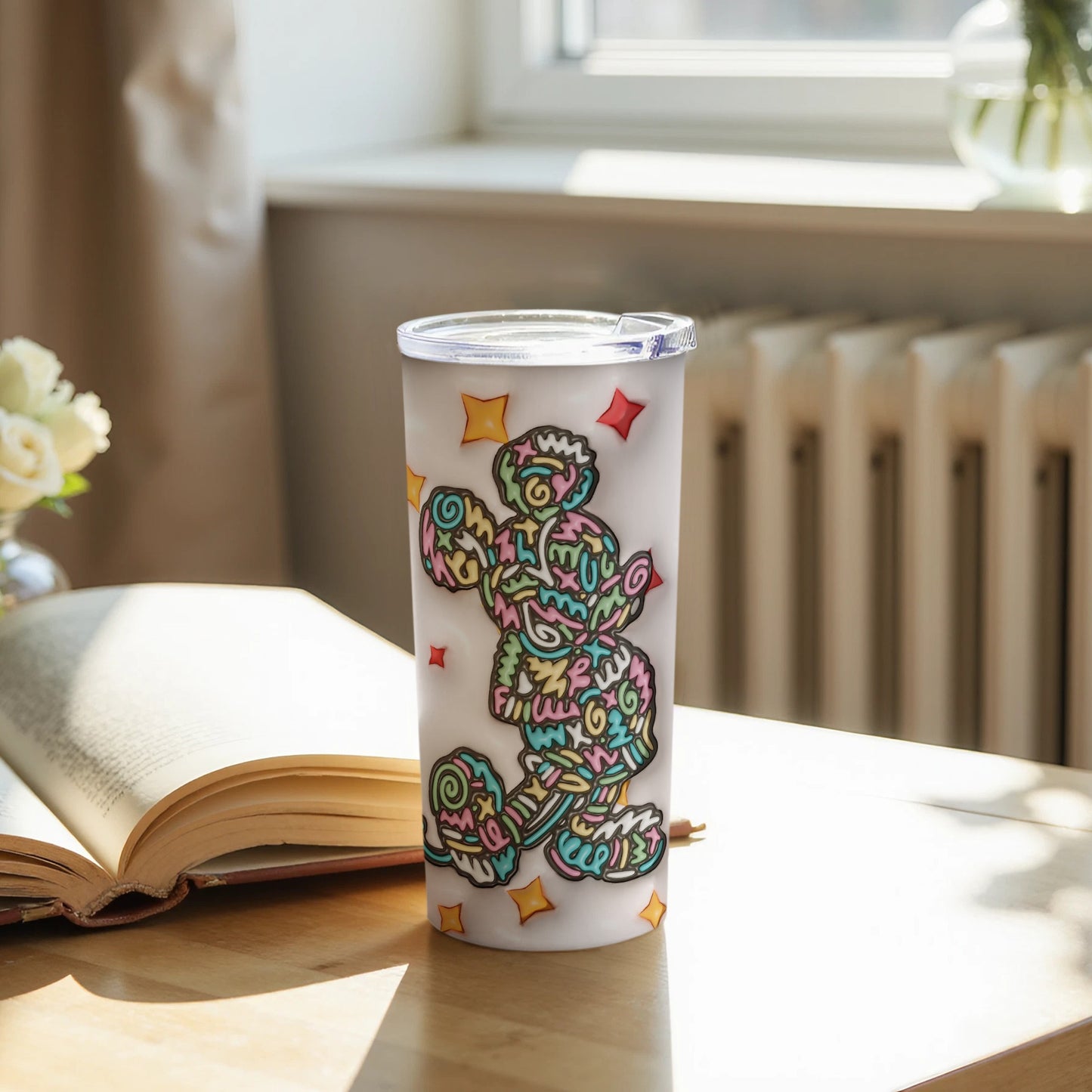 Colorful abstract floral design insulated tumbler