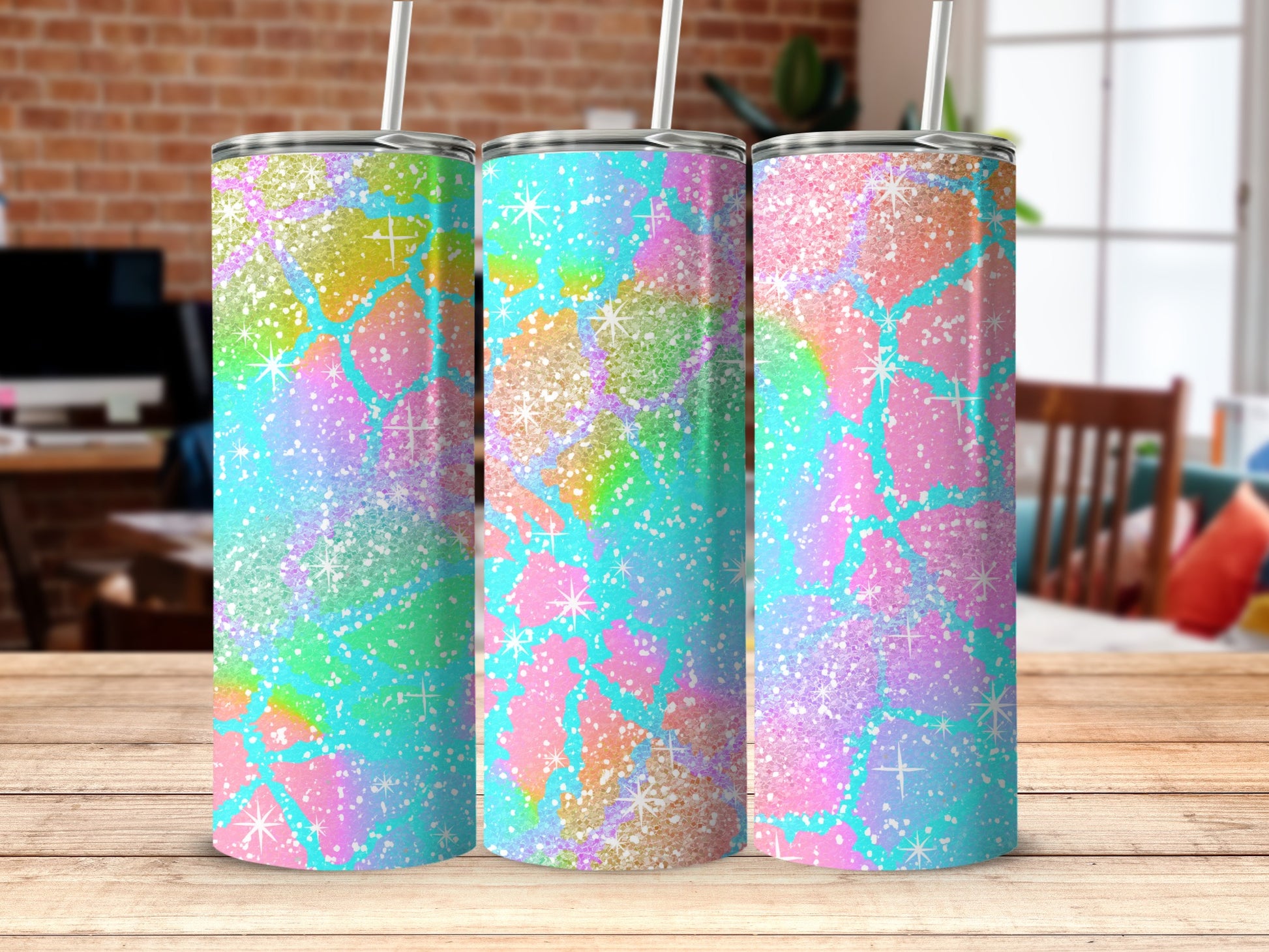 Colorful Glittery Abstract Design Insulated Tumblers