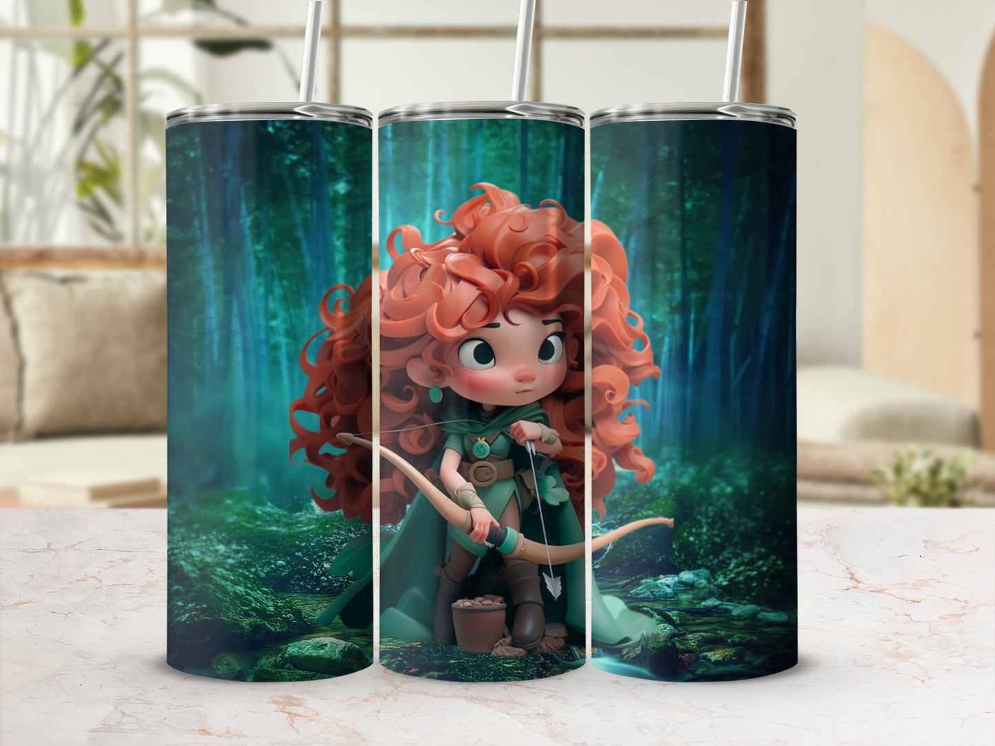 Brave Red-Haired Archer in Forest Scene Tumbler