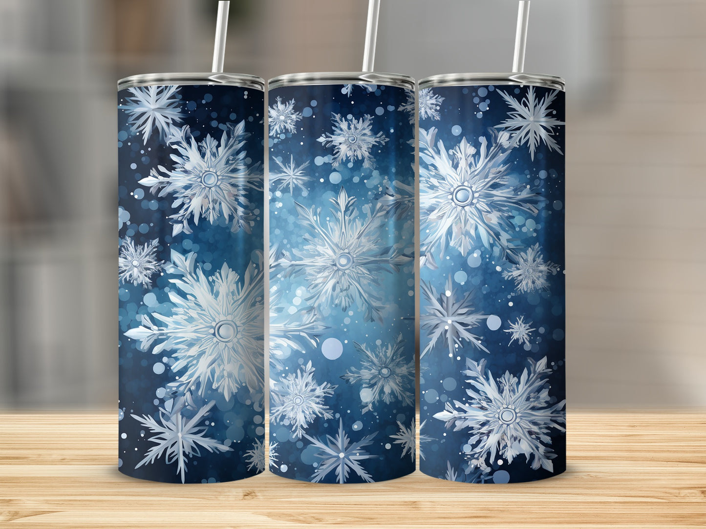Blue and White Snowflake Pattern Design Tumbler Cup