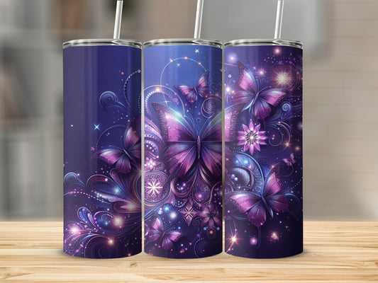 Purple Butterfly Design on Tumbler Stainless Steel Flask