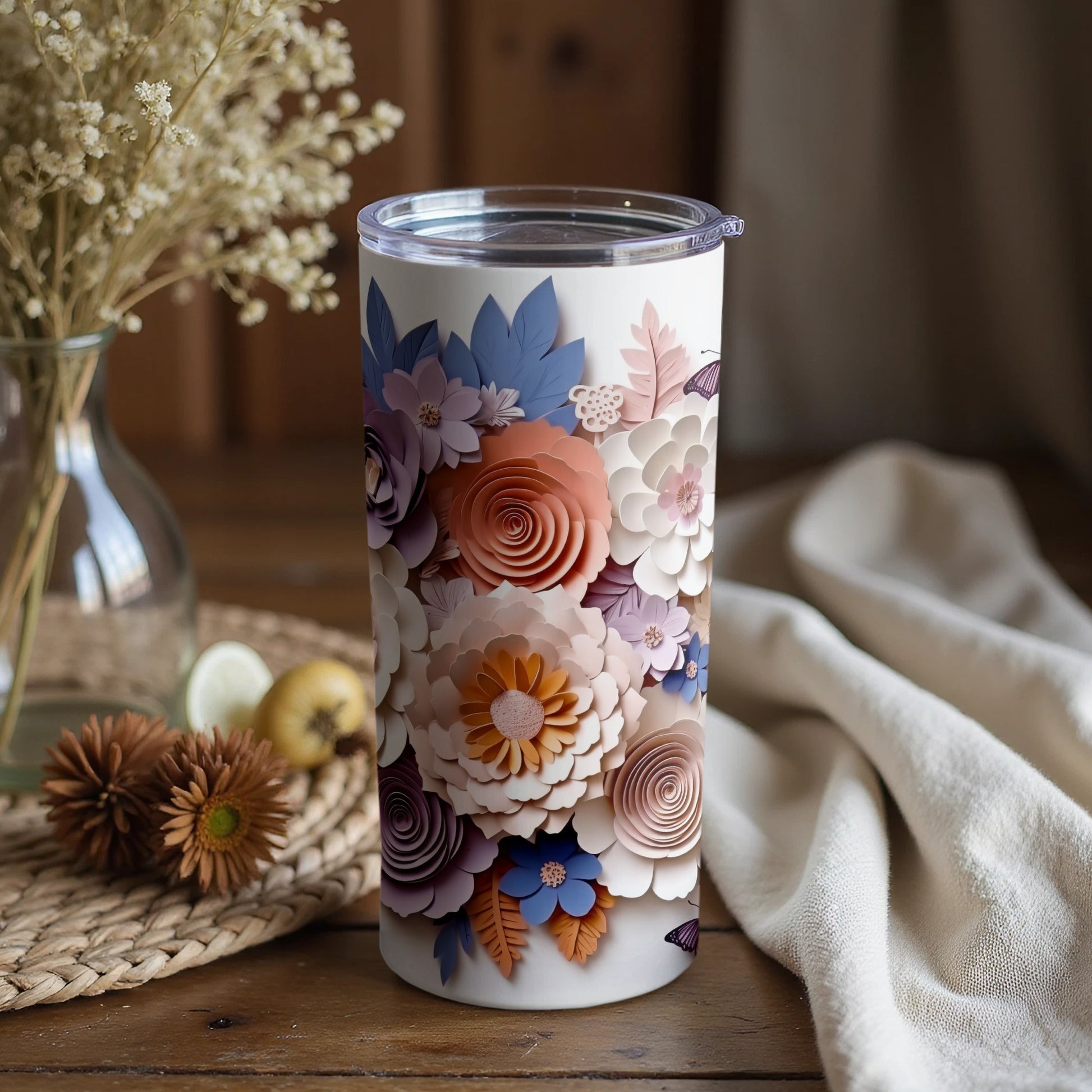 Beautiful Floral Design Insulated Tumbler Travel Mug