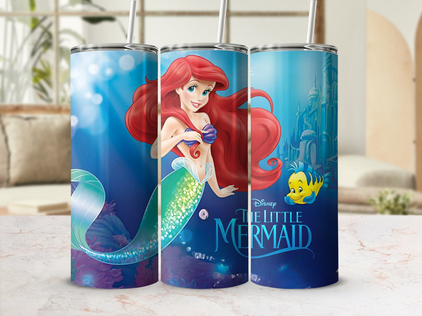 Disney The Little Mermaid Tumbler with Ariel and Flounder