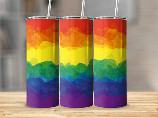 Vibrant Rainbow Striped Tumbler With Straw Drinkware