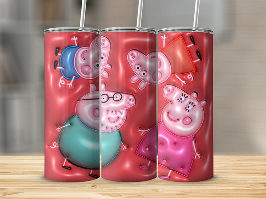 Cartoon Peppa Pig Family Pink Background Premium Tumblers