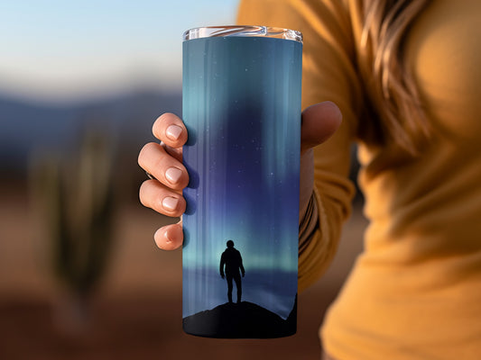 Northern Lights Travel Mug with Astronaut Design