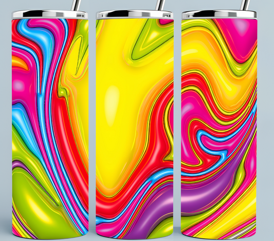 3D Swirl Yellow pink blue purple tumbler