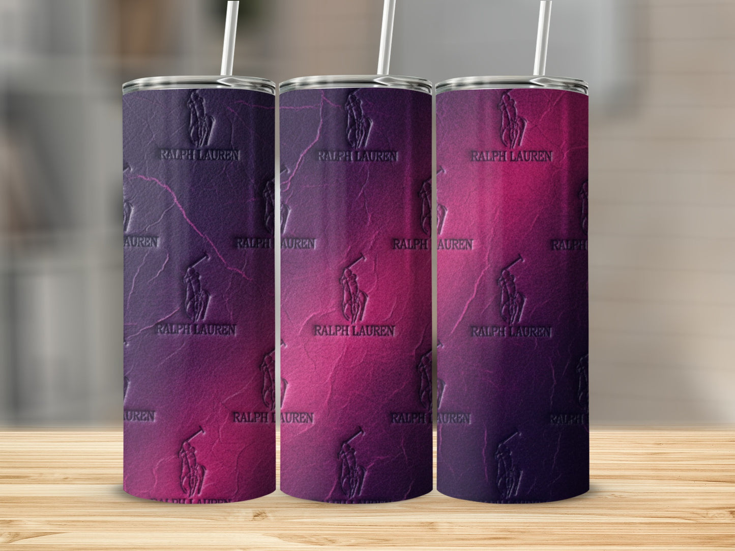 Embossed Ralph Lauren Logo in Purple and Pink Tumblers