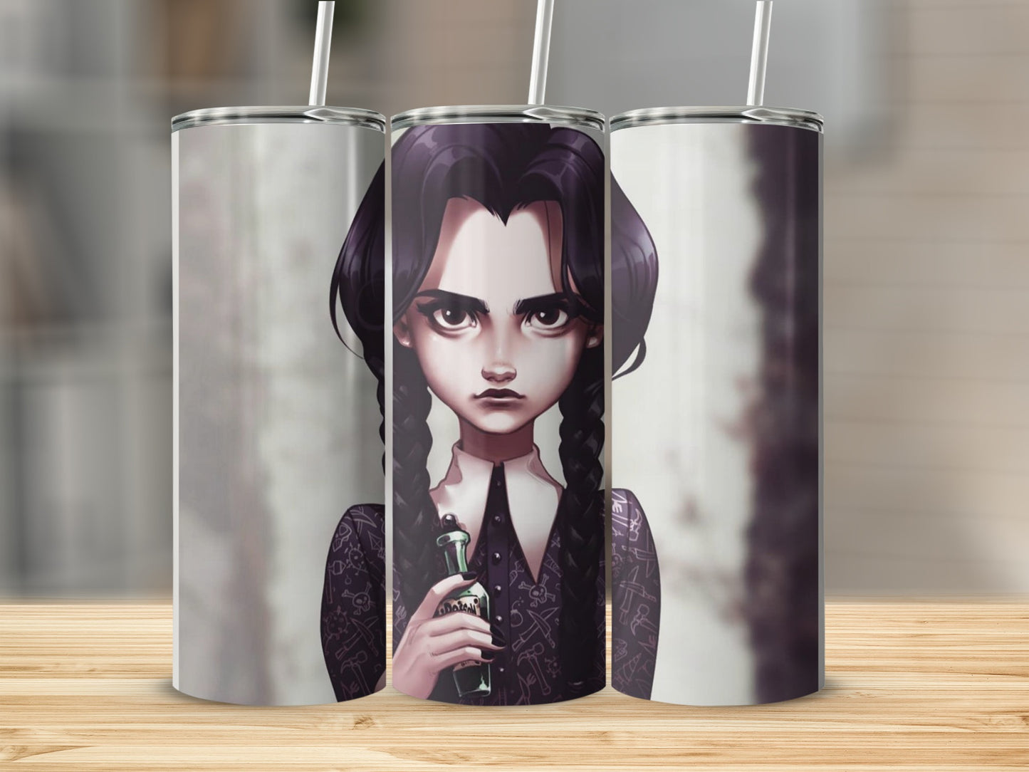 Gothic Girl Illustrated Tumbler with Straw Lid