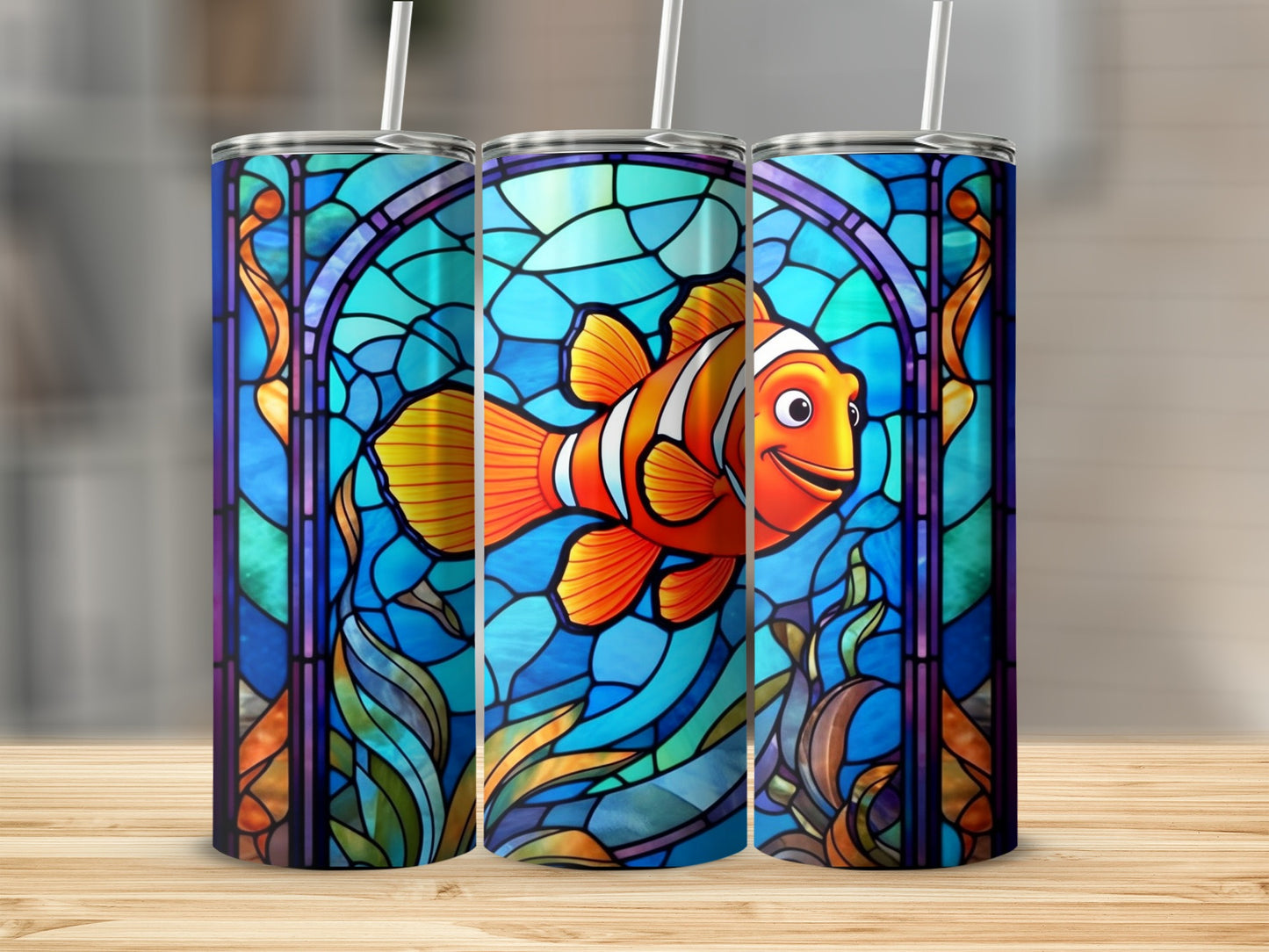 Colorful Stained Glass Fish Artwork Stainless Steel Tumbler