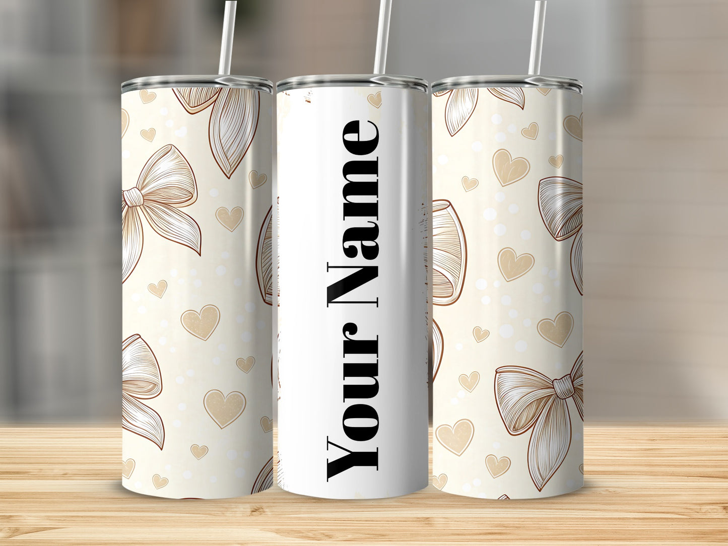 Bow and Heart Pattern Personalized Tumbler