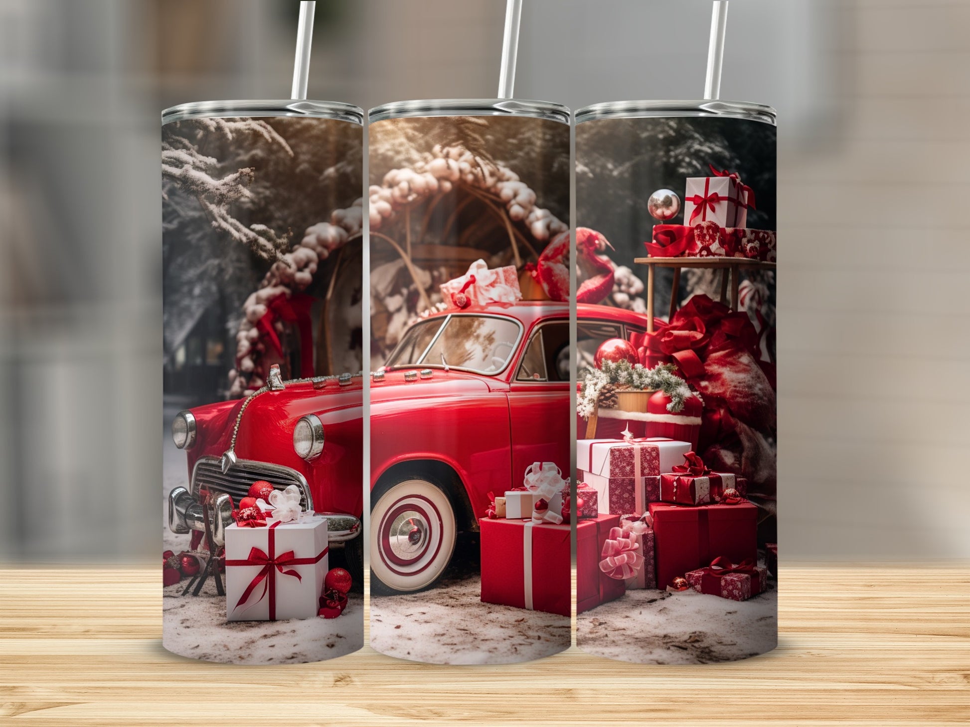 Vintage Holiday Car with Christmas Gifts Tumbler