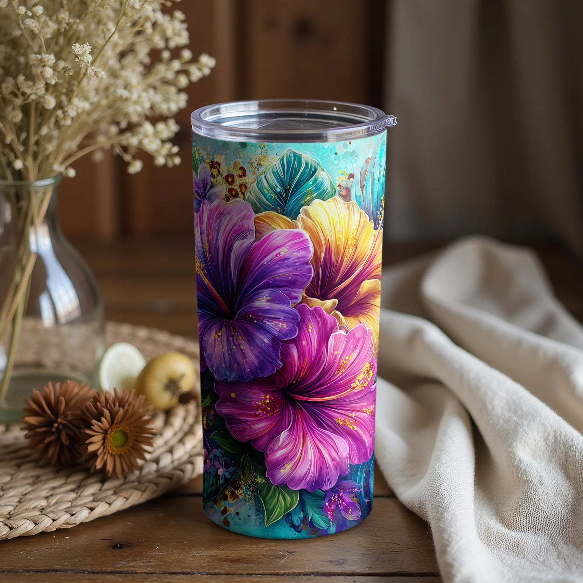 Floral Print Tumbler Colorful Flowers Design Tumbler