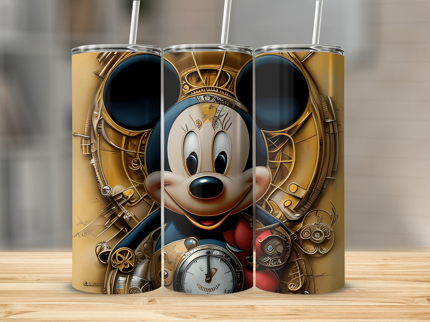 Steampunk Mickey Mouse Art Tumbler with Straw
