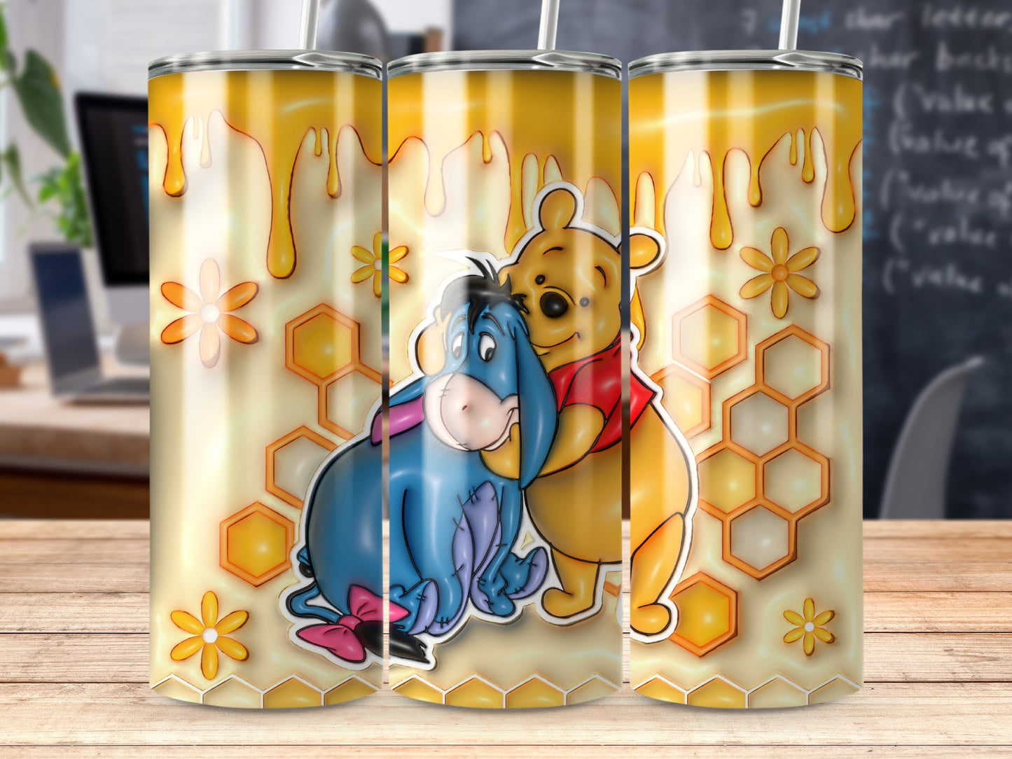 Winnie the Pooh and Eeyore Honeycomb Design tumbler
