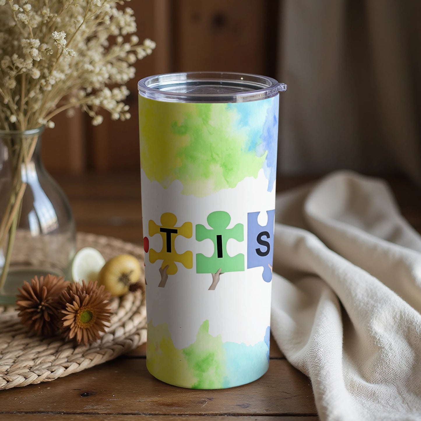 Colorful Puzzle Pieces Design Travel Tumbler Cup