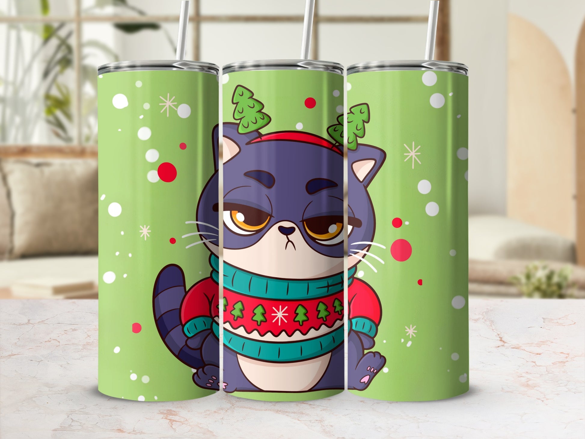 Holiday Cat in Christmas Sweater Tumbler Product