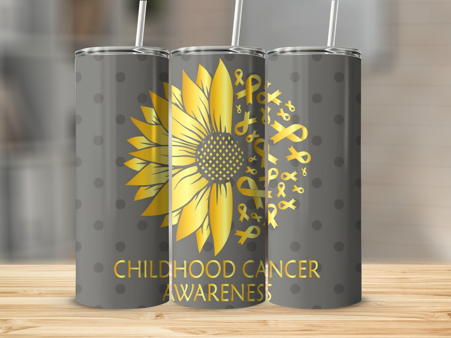 Childhood Cancer Awareness Tumbler with Sunflower Print
