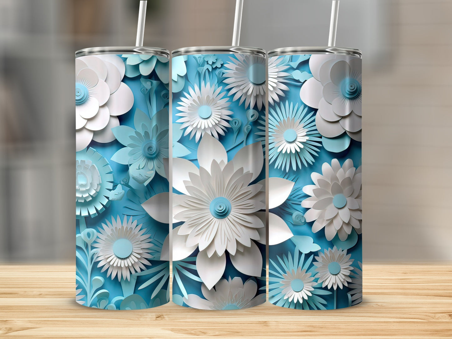 Elegant Floral Design Blue White Insulated Tumbler